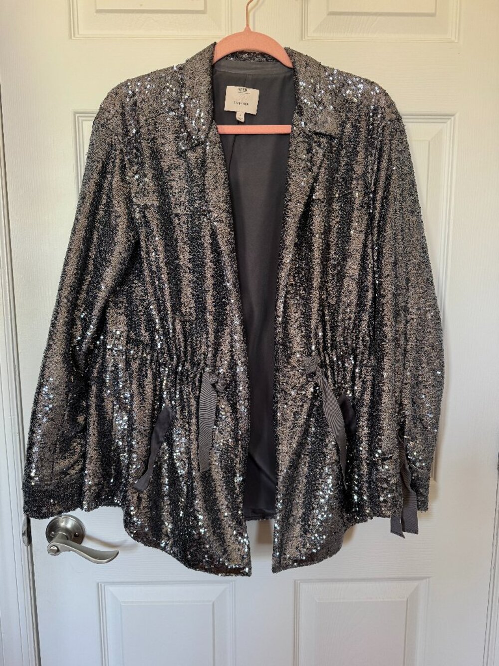 Cinq à Sept Mathieu Gunmetal Sequin Blazer Size M